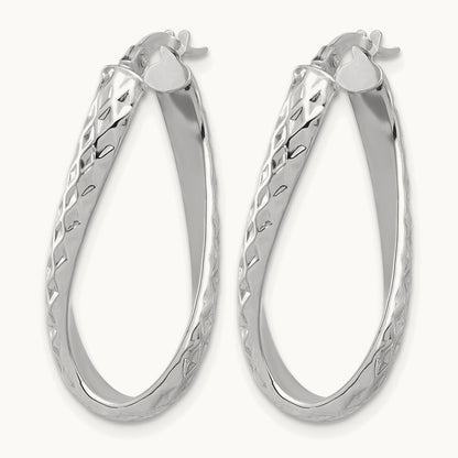 w/ White Rhodium Plating Polished & D/C Twist Hoop Earrings, 14K — Leslie's