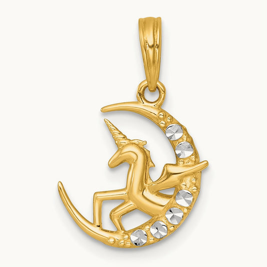 Polished Unicorn In Moon Charm, 14K with White Rhodium