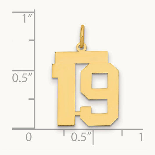 Medium Polished Number 19 Charm, 14K