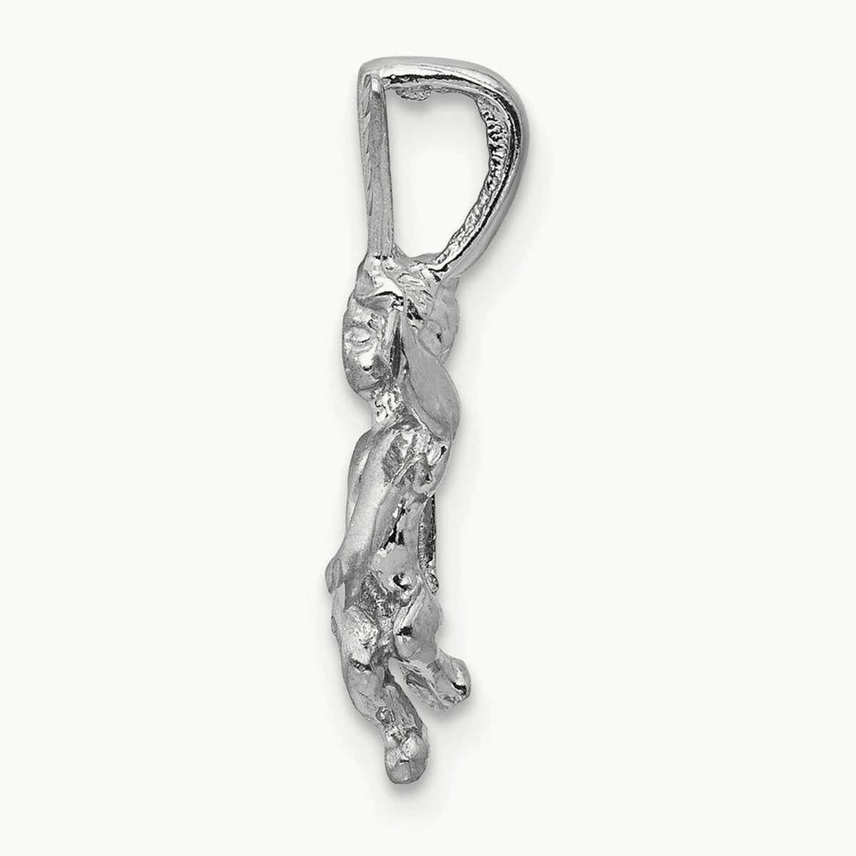 3D White Gold Satin Angel Pendant, 14K