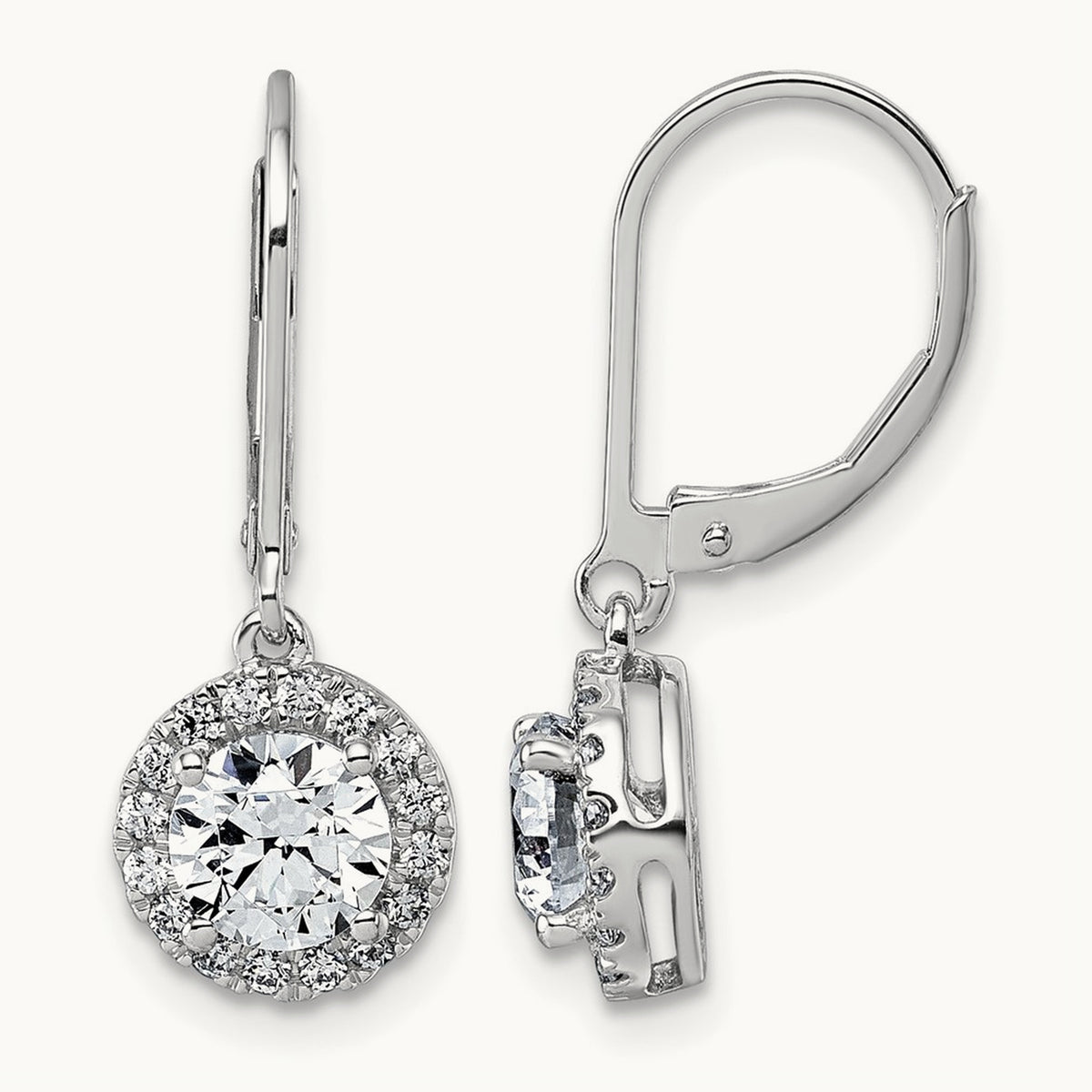 Halo Drop Leverback Earrings, 1.75 ct tw Lab-Grown Diamond — 14K White Gold