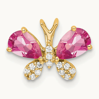 Pink Tourmaline & Diamond Butterfly Chain Slide, 14K Yellow Gold