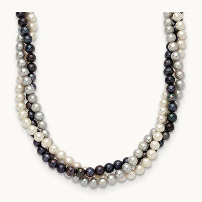 6- Multicolor Freshwater Cultured Pearl 3-strand Necklace — 14K Yellow Gold