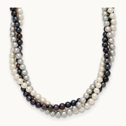 6- Multicolor Freshwater Cultured Pearl 3-strand Necklace — 14K Yellow Gold
