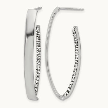w/Wht RH-plating Polished Crystals J-Hoop Post Earrings, 14K — Leslie's