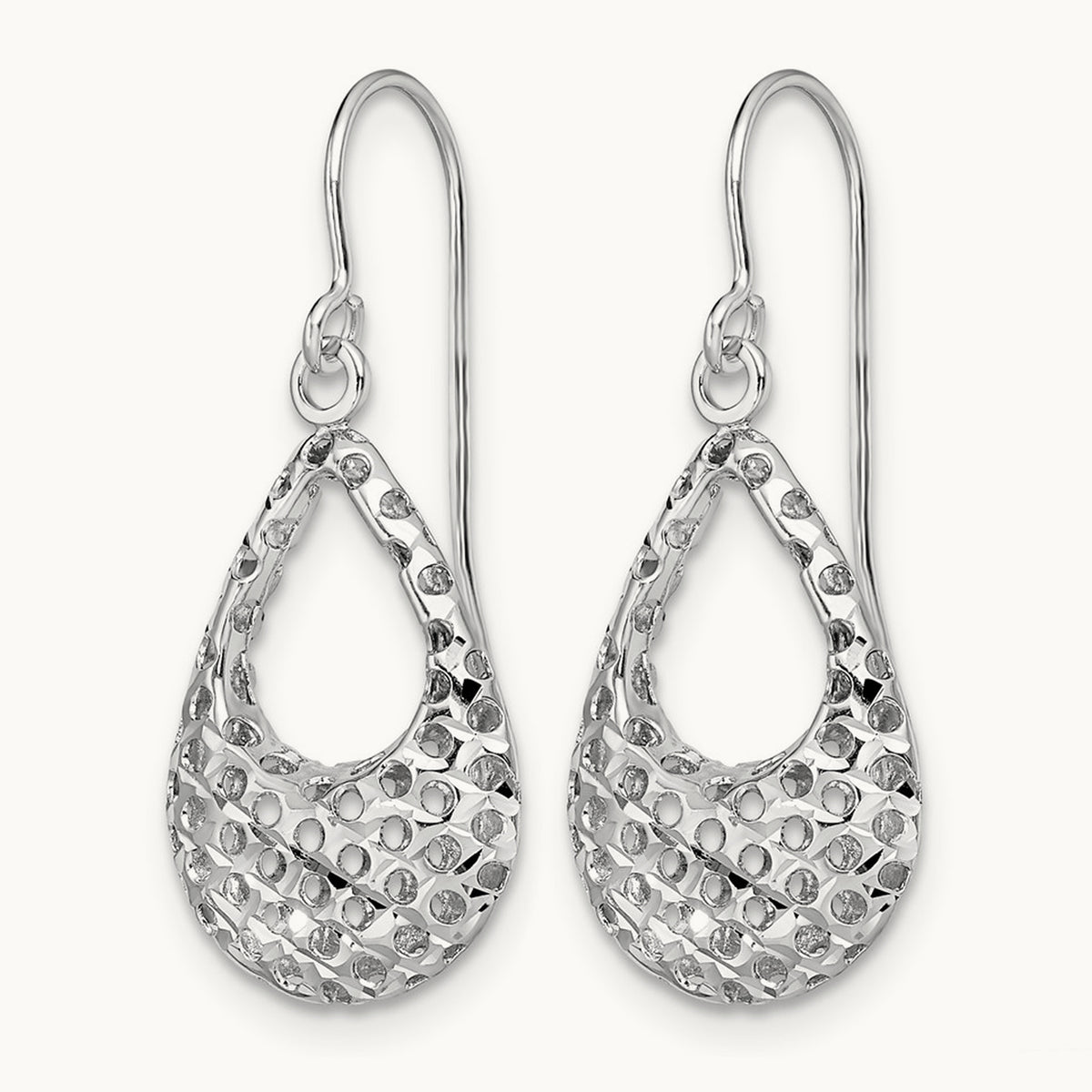Textured Shepherd Hook Dangle Earrings, 10K White Gold — Leslie's