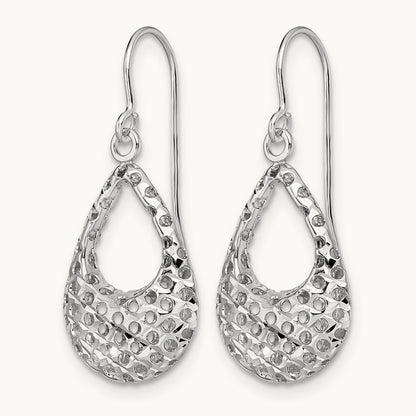 Textured Shepherd Hook Dangle Earrings, 10K White Gold — Leslie's