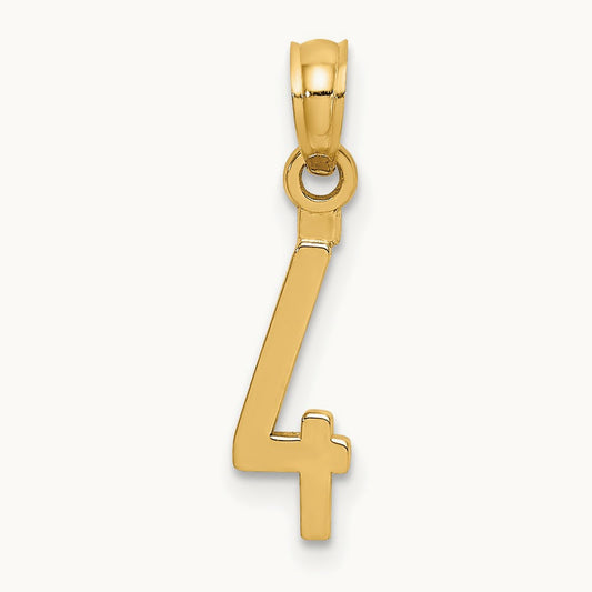 Polished Number 4 Pendant — 14K Yellow Gold