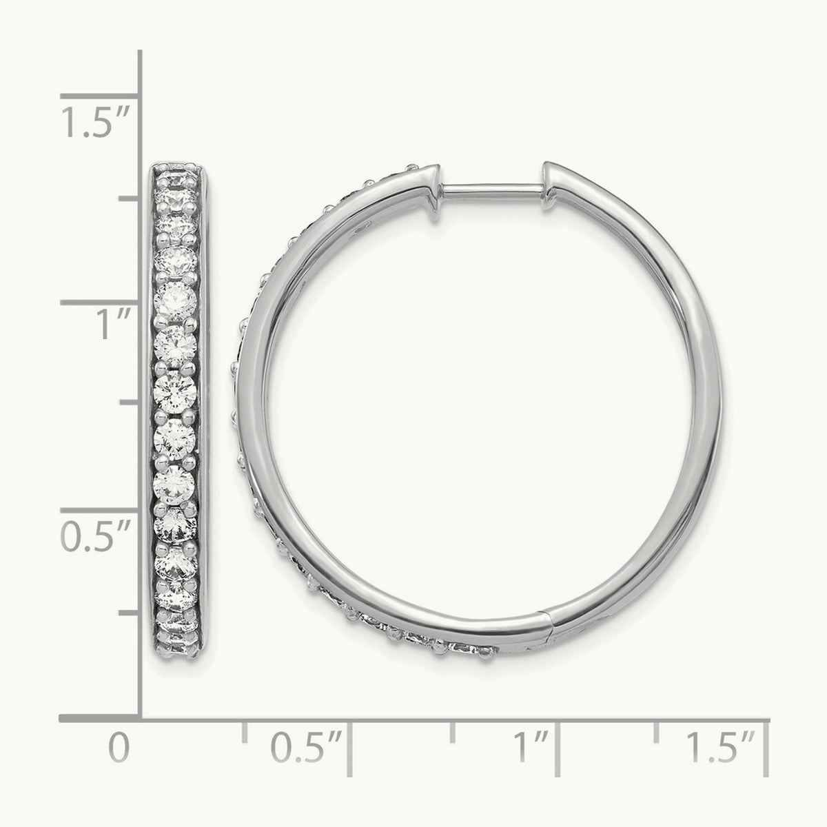 Diamond Hinged Hoop Earrings — 14K White Gold, 30mm, 1.95 ct