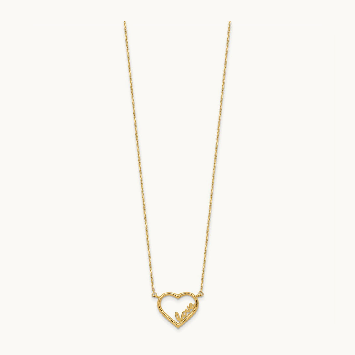 Polished Open Heart LOVE 17IN Plus .5 IN Ext. Necklace, 14K