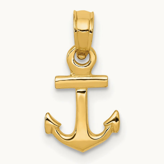 Mini Anchor Pendant — 14K Yellow Gold, 16mm