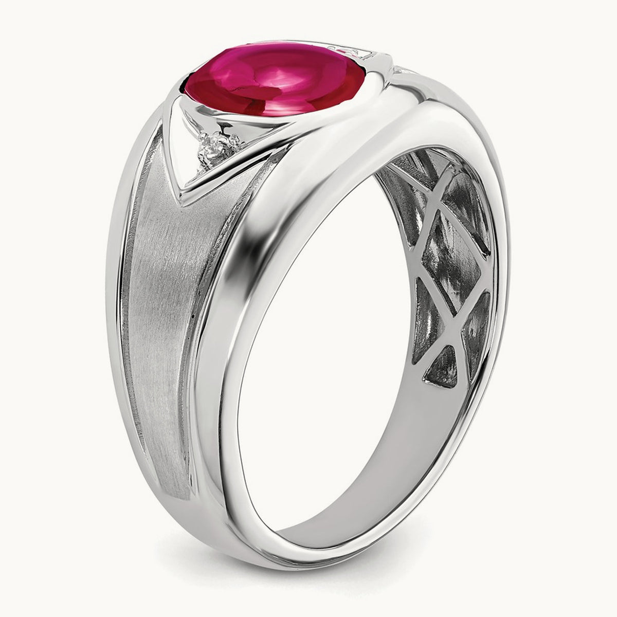 Created Ruby and Lab-Grown Diamond Men's Ring — 14K White Gold, 10
