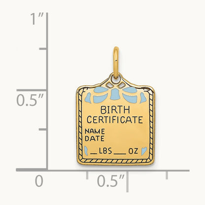 Enameled Blue Engravable Birth Certificate Charm — 20mm