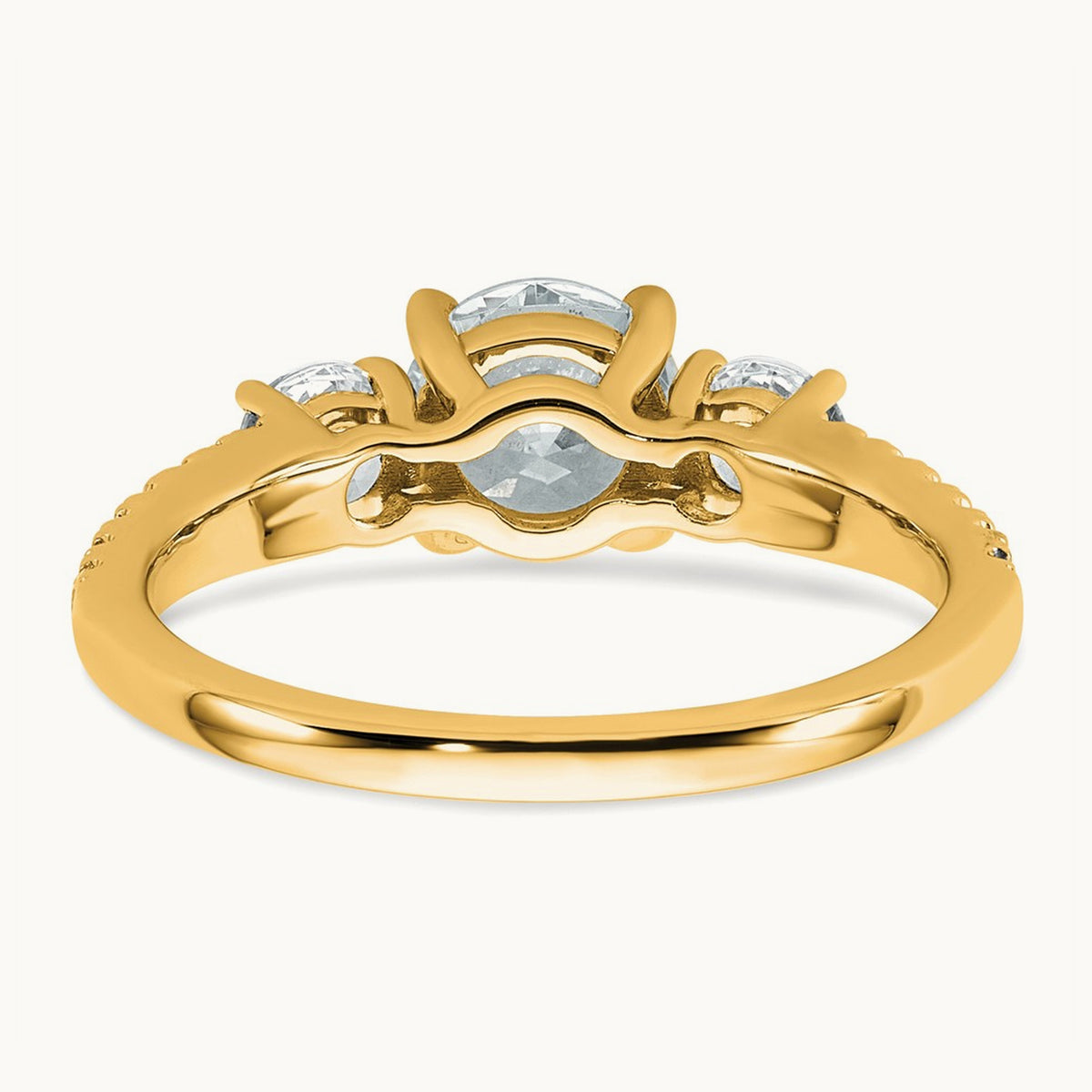 Round Semi-Mount 3 Stone Engagement Ring, 0.50 ct tw Lab-Grown Diamond — 14K Yellow Gold