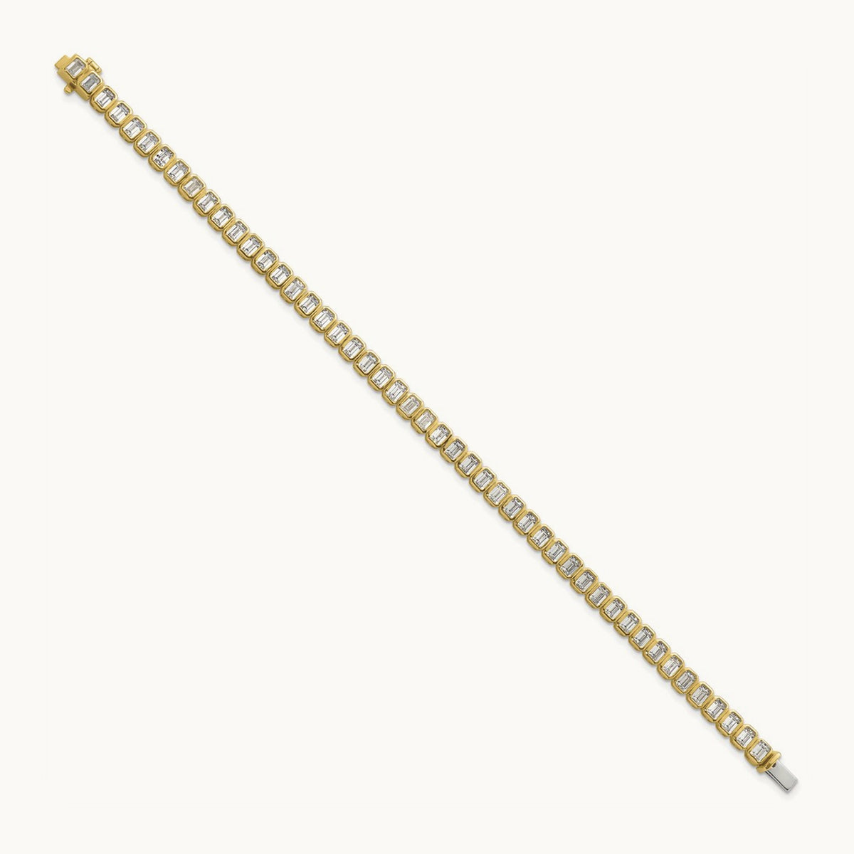 Emerald Bezel Tennis Bracelet, 6.50 ct tw Lab-Grown Diamond — 14K Yellow Gold