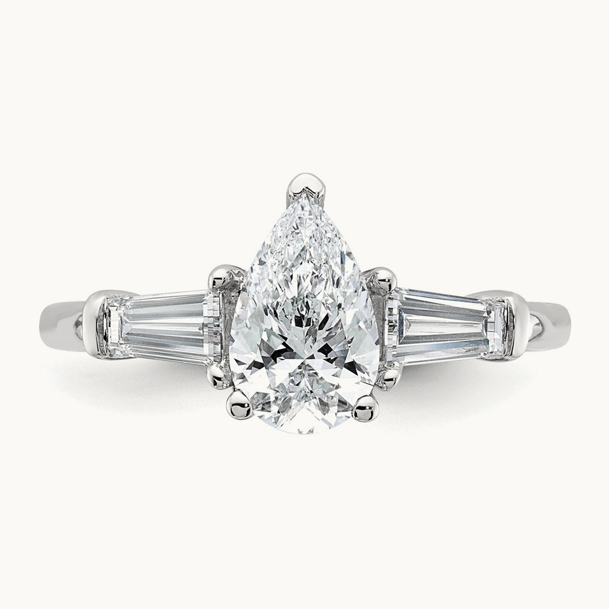 Pear/Baguette Engagement Ring, 1.50-6.75 ct tw Lab-Grown Diamond — 1 1/2 ct, 14K White Gold