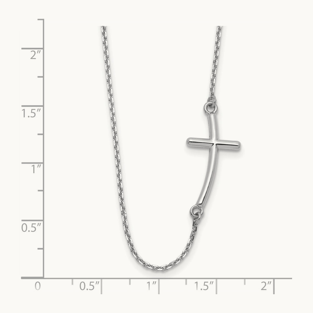 Large Sideways Curved Cross Necklace — 14K White Gold