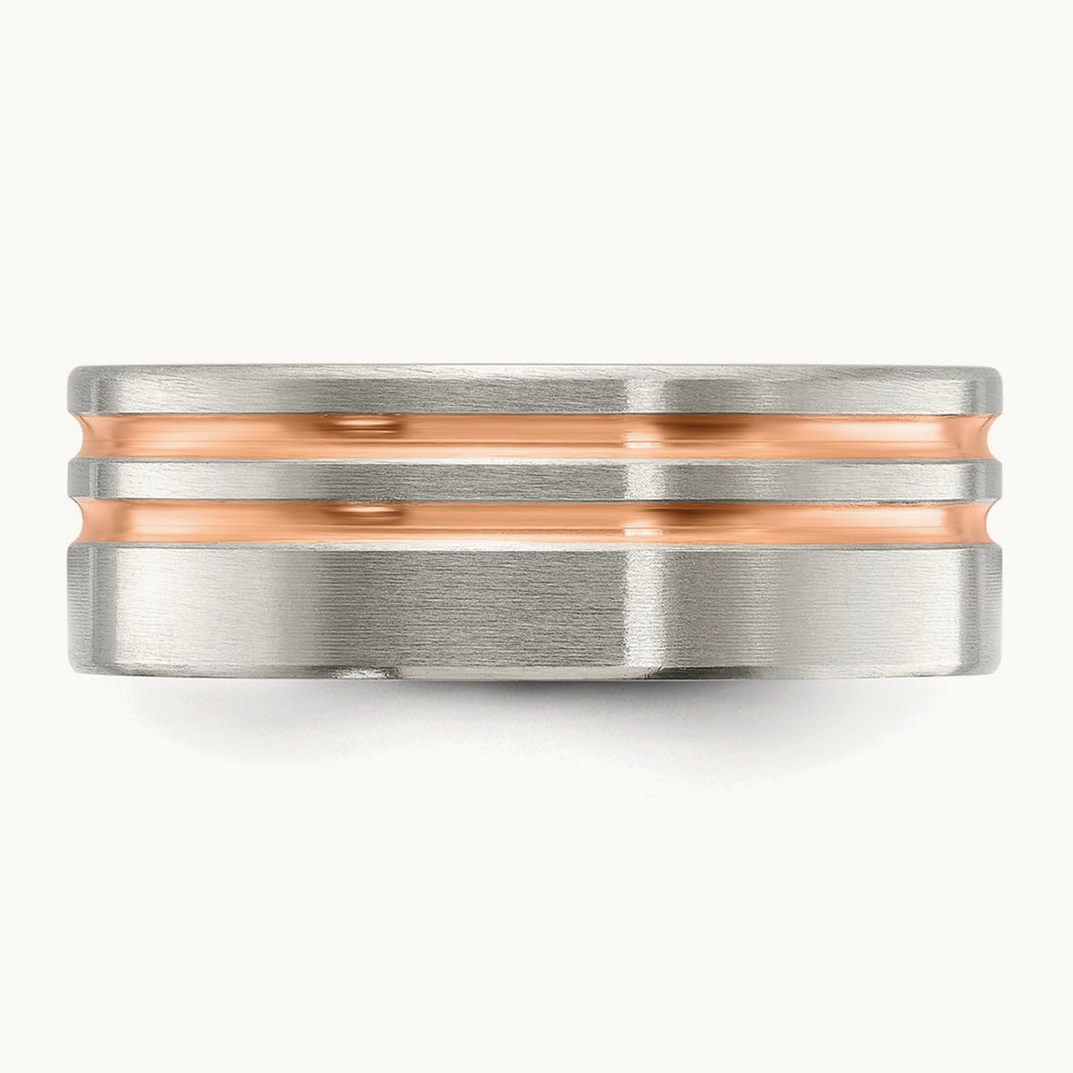 Brushed Rose IP-plated Stripes Band, 8mm, Stainless Steel