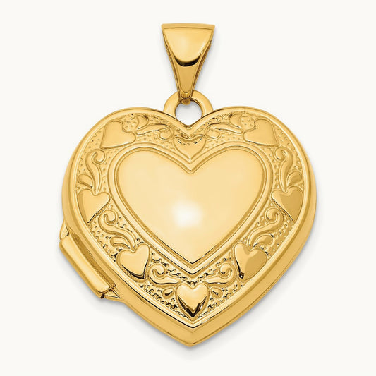 Heart Border Heart Locket Pendant, 19mm, 14K