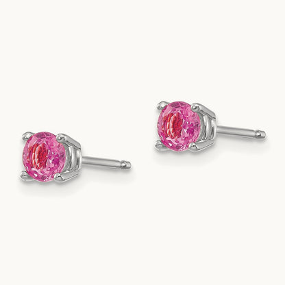 Pink Sapphire Earrings, 14K White Gold