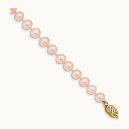 5- Pink Near Round Freshwater Cultured Pearl Bracelet, 6mm, 14K