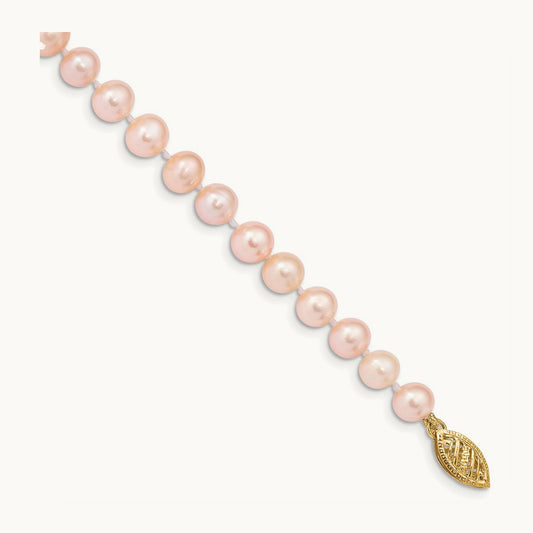 5- Pink Near Round Freshwater Cultured Pearl Bracelet, 6mm, 14K