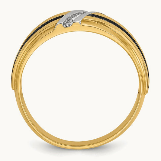 w/ White & Black RH IBGoodman Men's Satin Grooved Diamond Ring, 14K