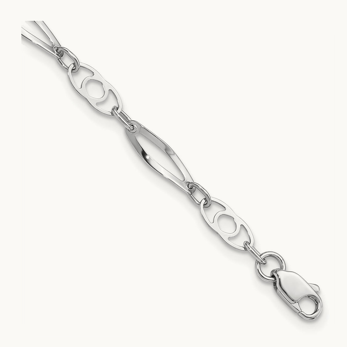 7in Polished Fancy Link Bracelet — 14K White Gold