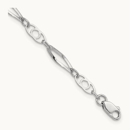 7in Polished Fancy Link Bracelet — 14K White Gold