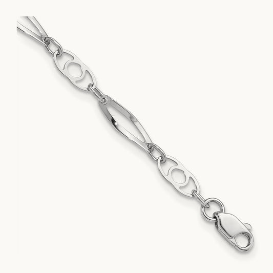 7in Polished Fancy Link Bracelet — 14K White Gold