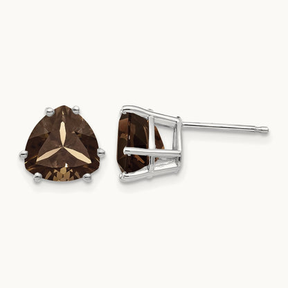 Trillion Smoky Quartz Earrings, 8mm, 14K White Gold