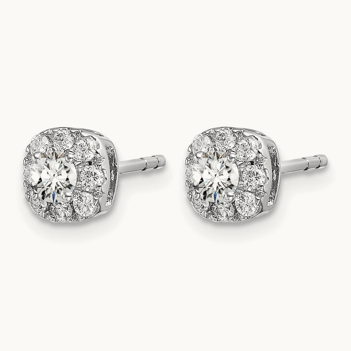 Cushion Halo Post Earrings, 0.25-1.00 ct tw Lab-Grown Diamond — 1/2 ct, 14K White Gold
