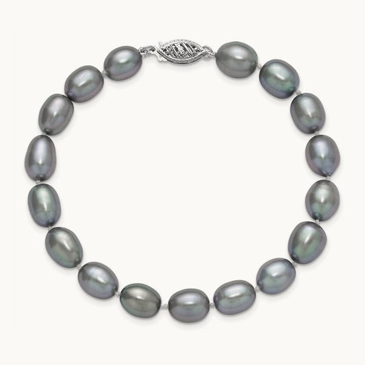 8- Grey Rice Freshwater Cultured Pearl Bracelet, 9mm, 14K White Gold