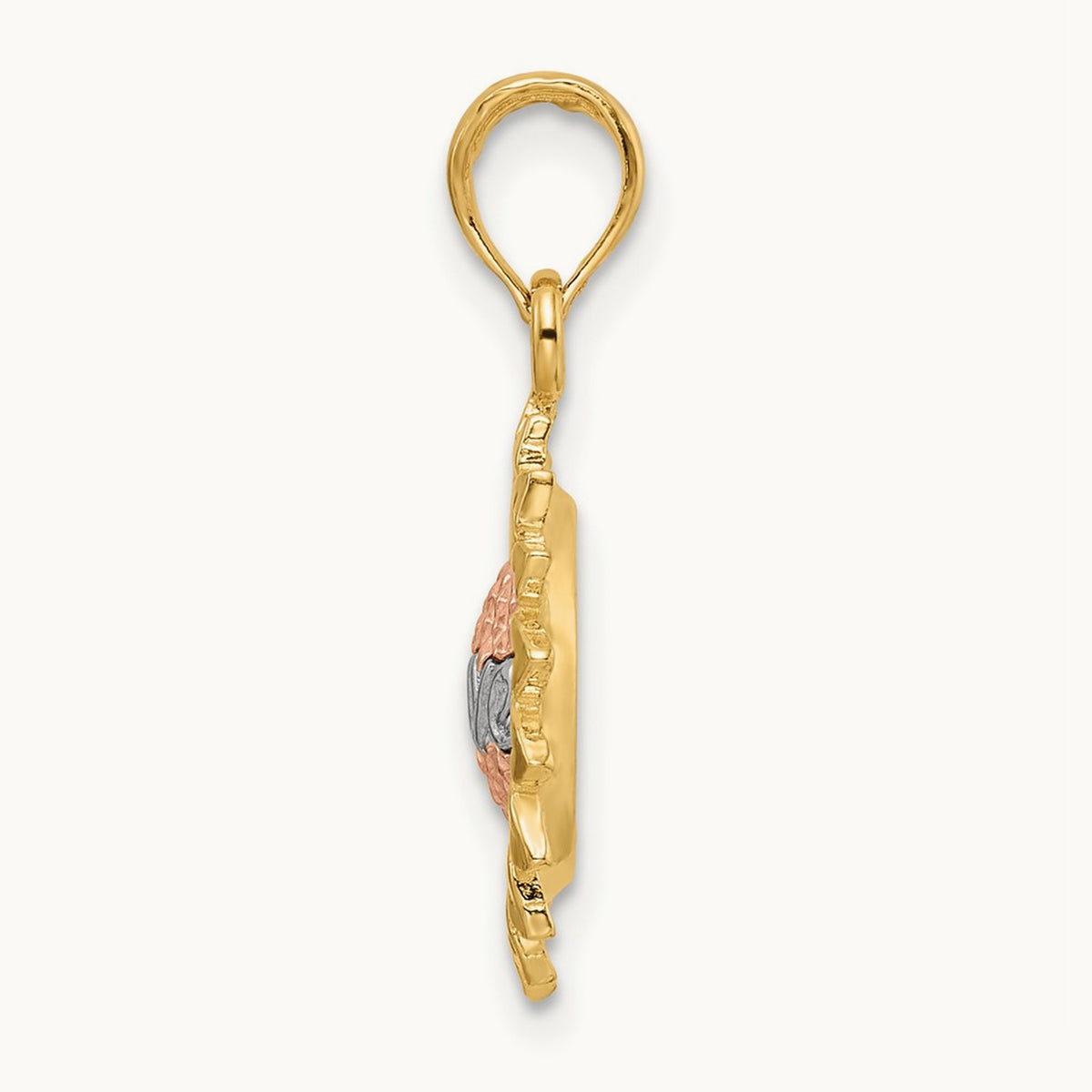 Tri-Color Sunflower w/ LOVE Pendant, 14K