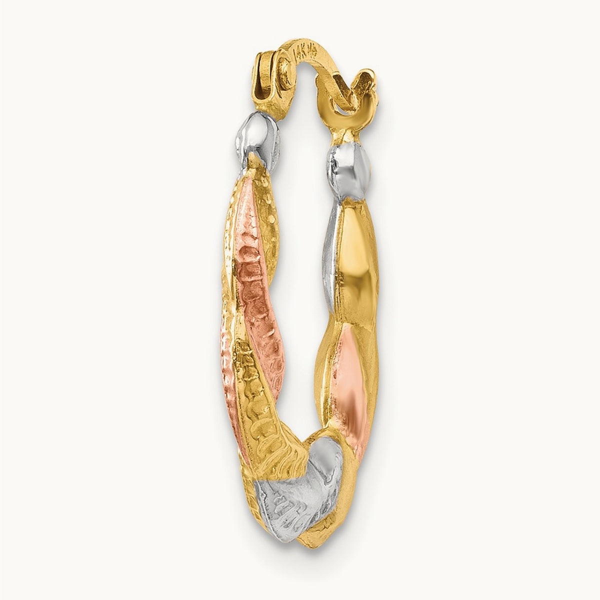 Single 14K & White and Rose Rhodium Hollow Scalloped Hoop Earring