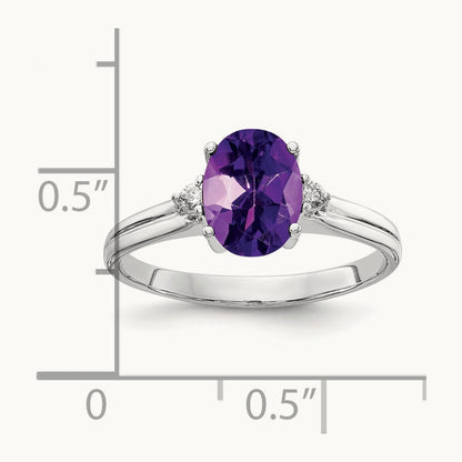 8x6mm Oval Amethyst AA Diamond ring, 14K White Gold