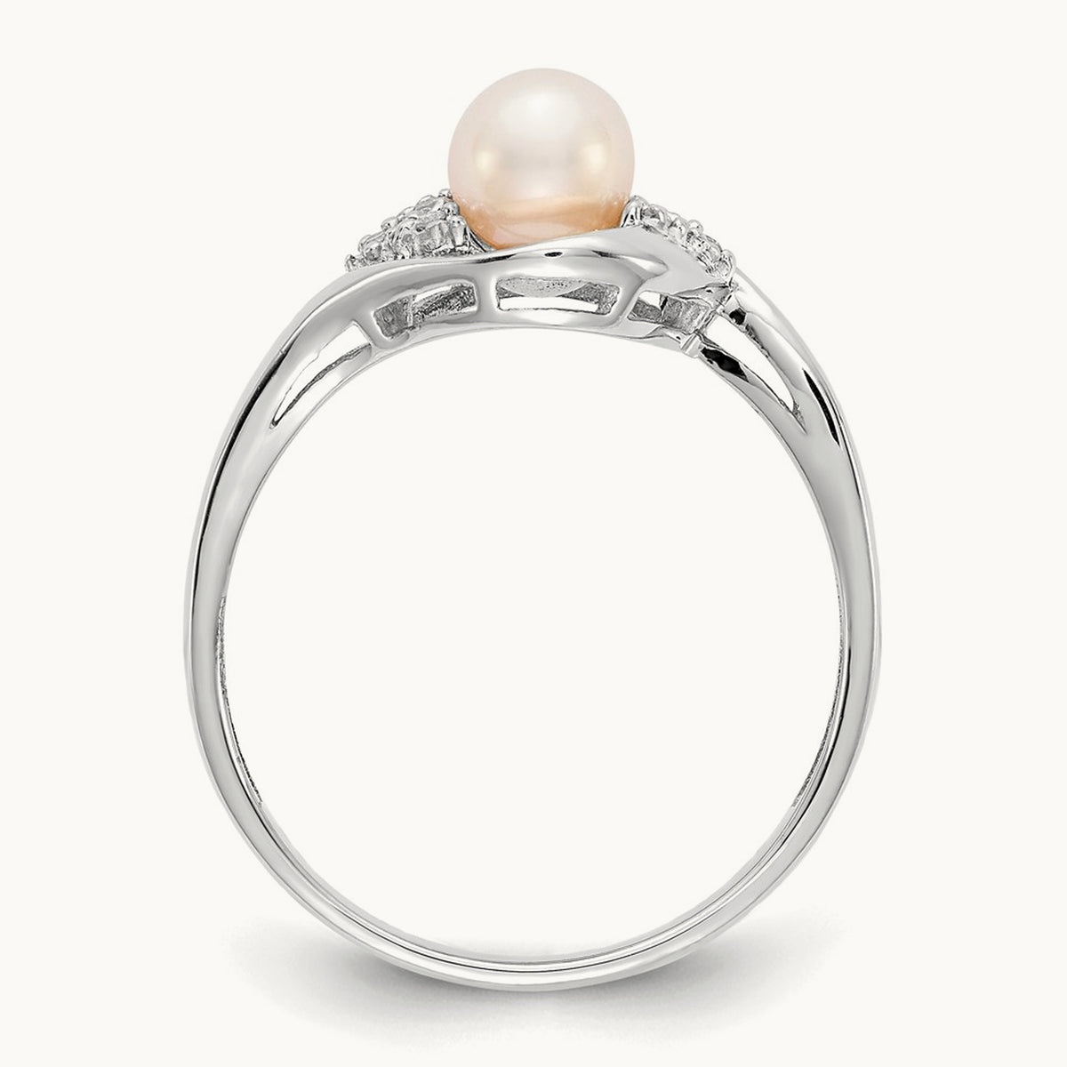 Freshwater Cultured Pearl and Diamond Ring — 14K White Gold, 0.018 ct, 7