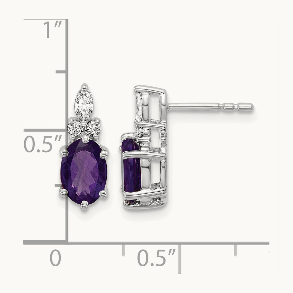 Diamond and Amethyst Post Earrings — 14K White Gold