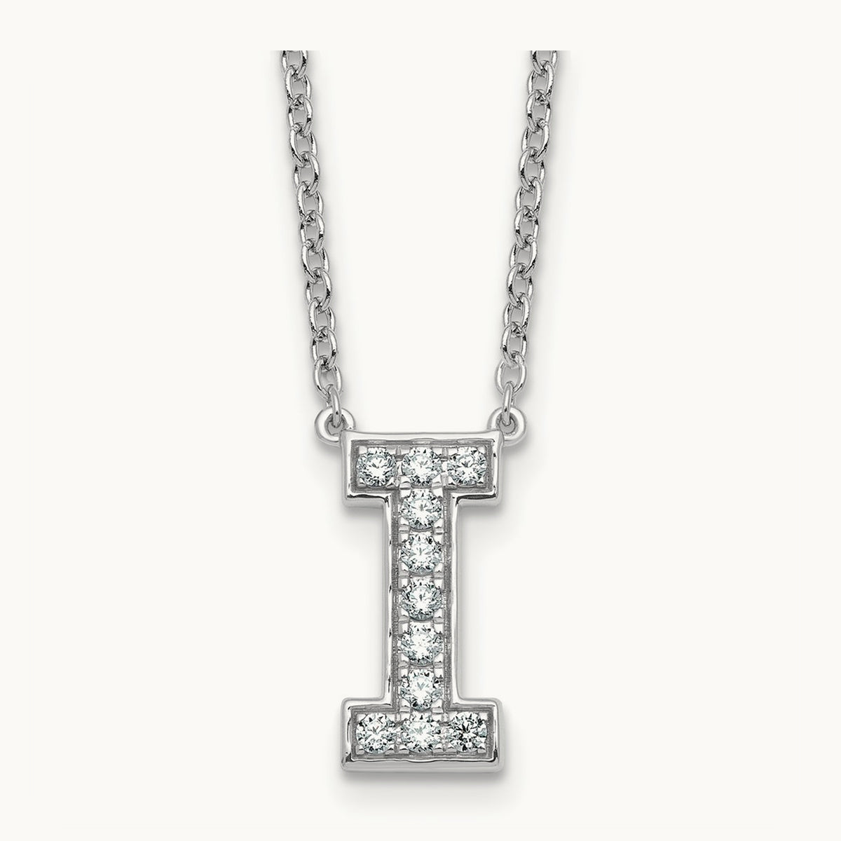 Initial Necklace — 14K White Gold, I, 1/4 ct