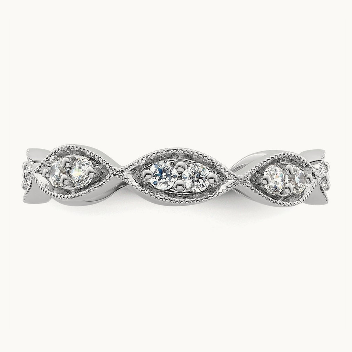 Polished Vintage Pave Diamond Eternity Band, 14K Gold in 14K White Gold
