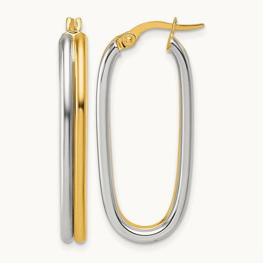 Polished Oval Hoop Earrings, 14K with White Rhodium