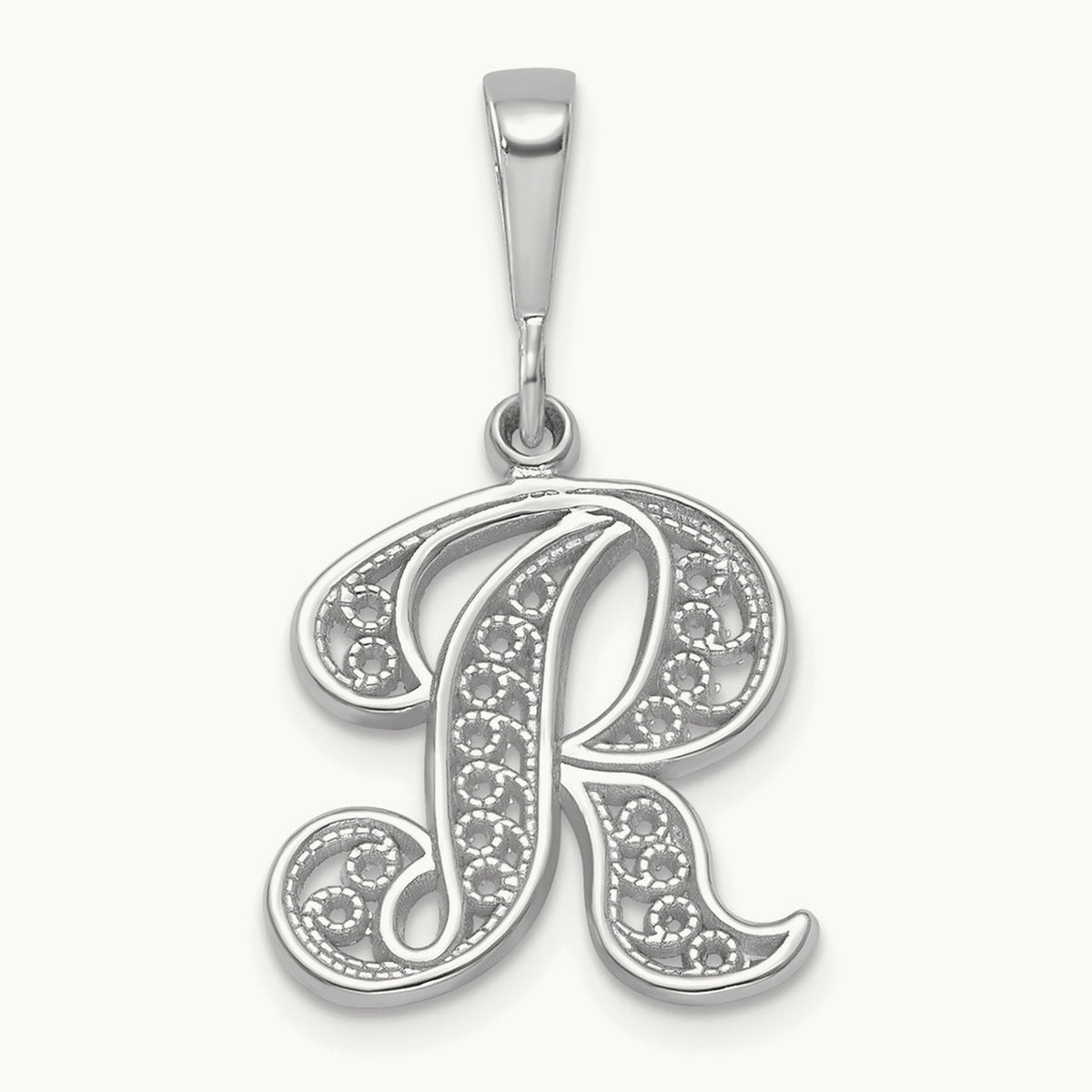Solid Polished Script Filigree Initial Pendant — R
