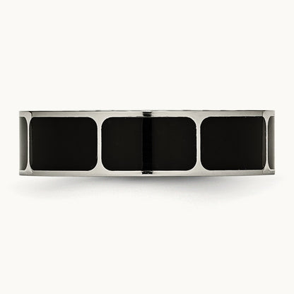 Polished Black Enamel Flat Band, 6mm, Titanium