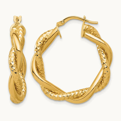 Polished and Textured Twisted Round Hoop Earrings — Leslie's — 28mm
