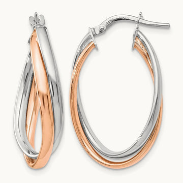 Polished Fancy Hoop Earrings, 14K Rose with White Gold — Leslie's