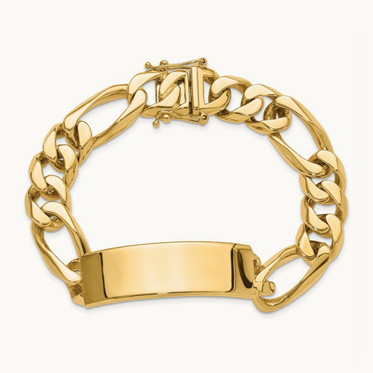 Hand-polished Figaro Link ID Bracelet, 14K