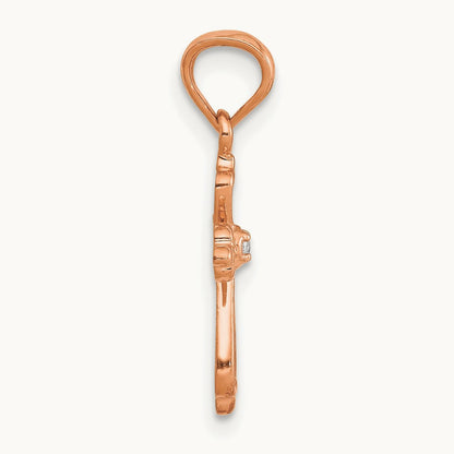 Diamond Accented Cross Pendant — 14K Rose Gold, 21.5mm