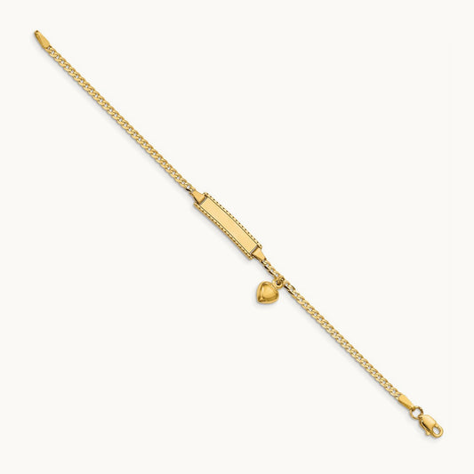 Children's Heart Dangle Curb Link ID Bracelet — 5.5mm