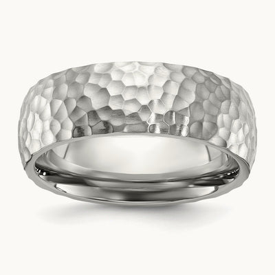 Brushed and Polished Hammered Band, 7.5mm, Stainless Steel