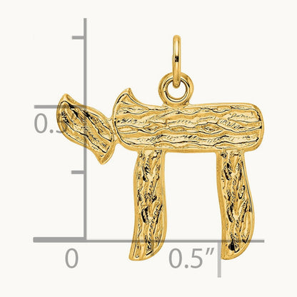 Polished and Textured Solid Chai Symbol Pendant, 14K